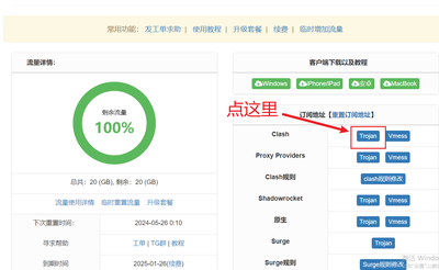 supernet.day 控制台页面,点击 Clash 订阅地址按钮